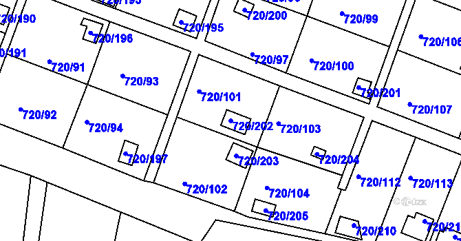 Parcela st. 720/202 v KÚ Bohnice, Katastrální mapa