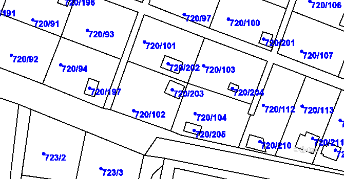 Parcela st. 720/203 v KÚ Bohnice, Katastrální mapa