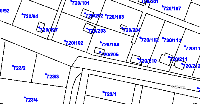 Parcela st. 720/205 v KÚ Bohnice, Katastrální mapa