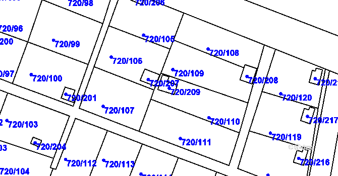 Parcela st. 720/209 v KÚ Bohnice, Katastrální mapa