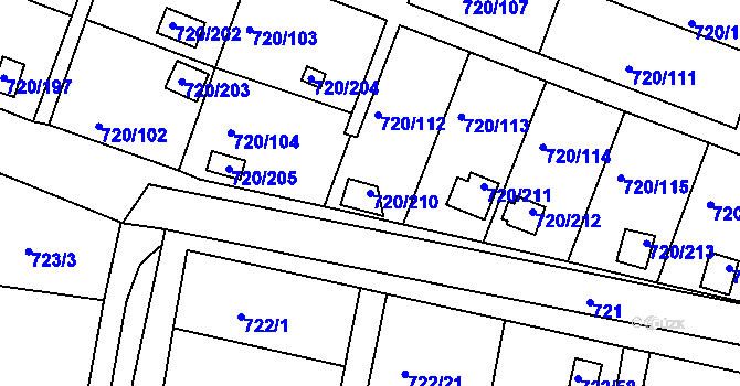 Parcela st. 720/210 v KÚ Bohnice, Katastrální mapa