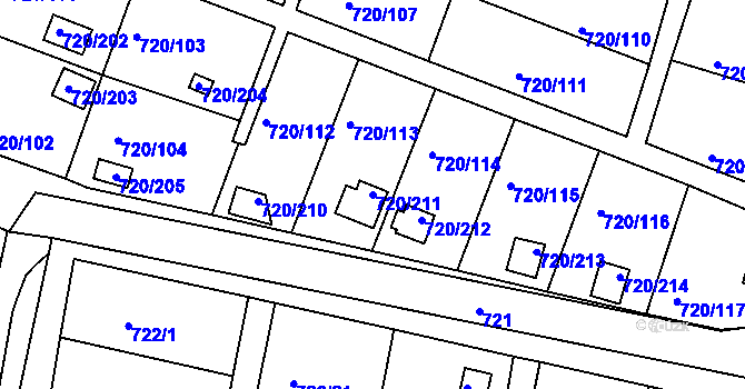 Parcela st. 720/211 v KÚ Bohnice, Katastrální mapa