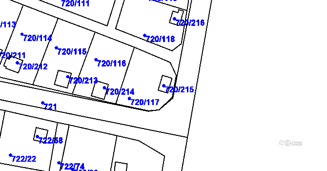 Parcela st. 720/215 v KÚ Bohnice, Katastrální mapa