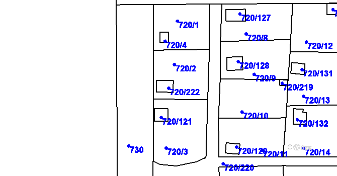 Parcela st. 720/222 v KÚ Bohnice, Katastrální mapa