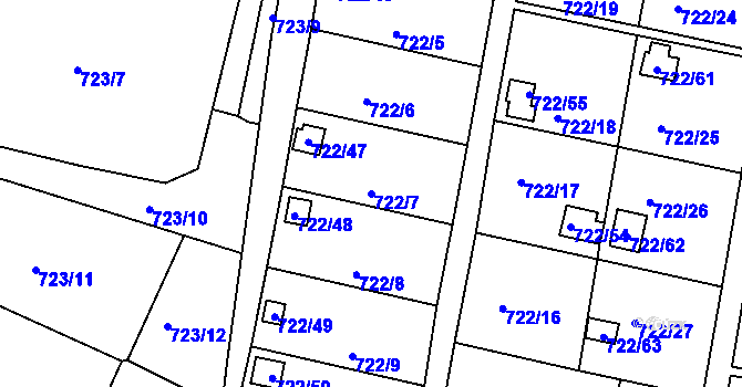 Parcela st. 722/7 v KÚ Bohnice, Katastrální mapa