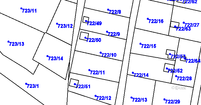 Parcela st. 722/10 v KÚ Bohnice, Katastrální mapa