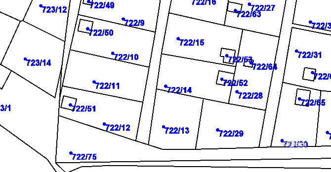 Parcela st. 722/14 v KÚ Bohnice, Katastrální mapa
