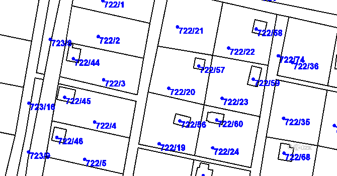 Parcela st. 722/20 v KÚ Bohnice, Katastrální mapa