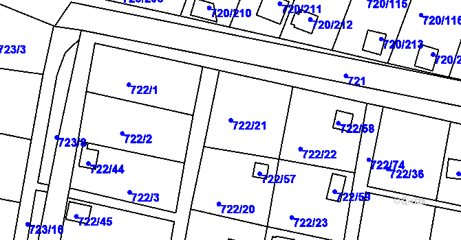Parcela st. 722/21 v KÚ Bohnice, Katastrální mapa