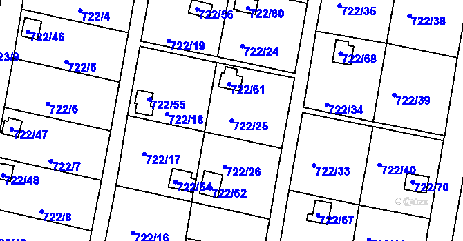 Parcela st. 722/25 v KÚ Bohnice, Katastrální mapa