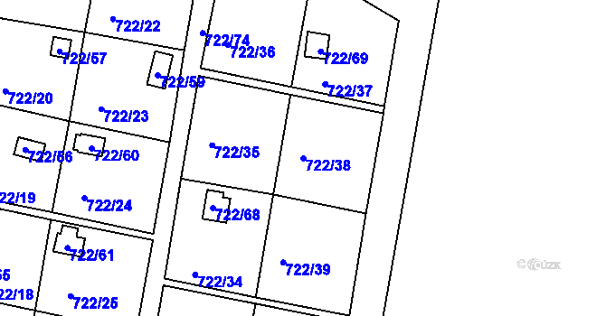 Parcela st. 722/38 v KÚ Bohnice, Katastrální mapa