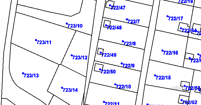Parcela st. 722/49 v KÚ Bohnice, Katastrální mapa