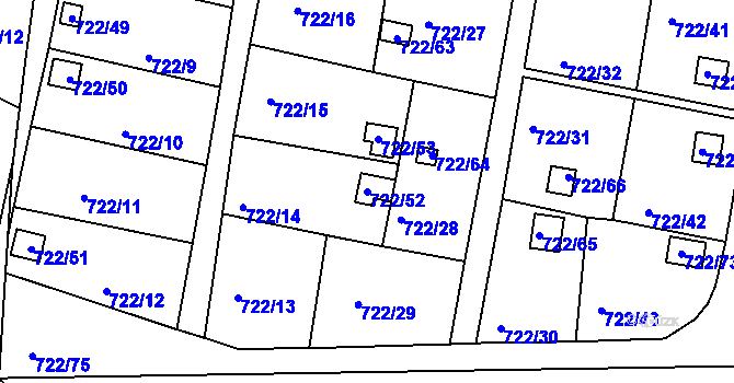 Parcela st. 722/52 v KÚ Bohnice, Katastrální mapa