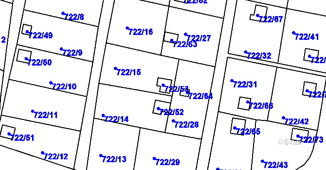 Parcela st. 722/53 v KÚ Bohnice, Katastrální mapa