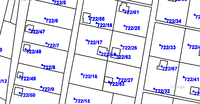 Parcela st. 722/54 v KÚ Bohnice, Katastrální mapa