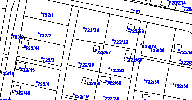 Parcela st. 722/57 v KÚ Bohnice, Katastrální mapa