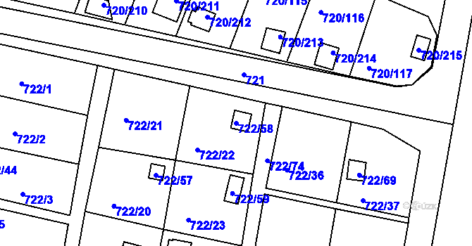 Parcela st. 722/58 v KÚ Bohnice, Katastrální mapa