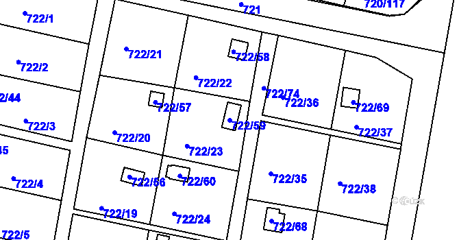 Parcela st. 722/59 v KÚ Bohnice, Katastrální mapa