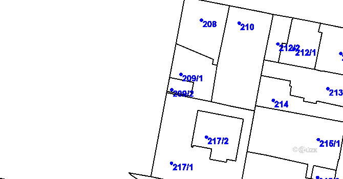 Parcela st. 209/2 v KÚ Bohnice, Katastrální mapa