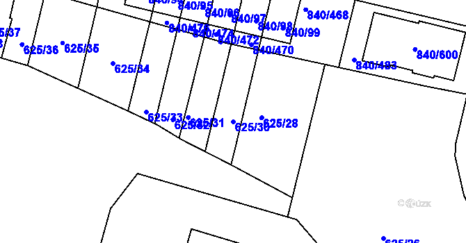 Parcela st. 625/30 v KÚ Bohnice, Katastrální mapa