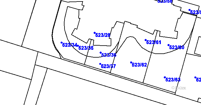 Parcela st. 523/36 v KÚ Bohnice, Katastrální mapa