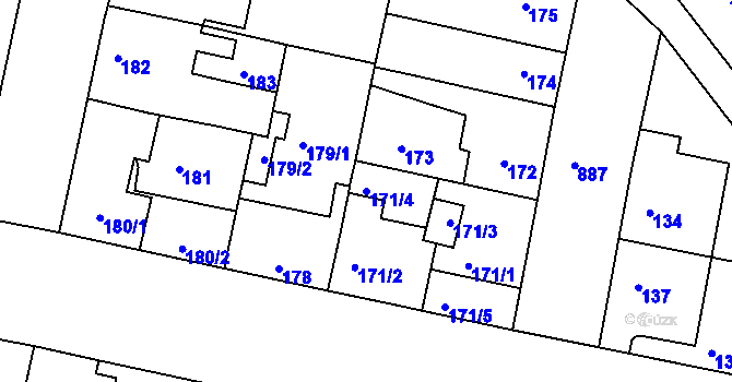 Parcela st. 171/4 v KÚ Bohnice, Katastrální mapa