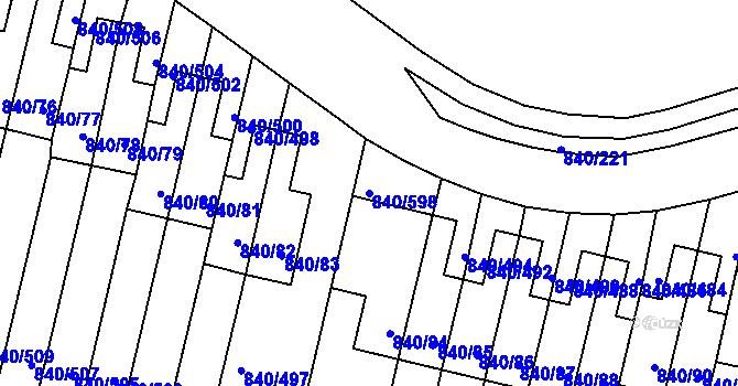 Parcela st. 840/598 v KÚ Bohnice, Katastrální mapa