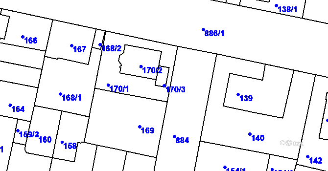 Parcela st. 170/3 v KÚ Bohnice, Katastrální mapa