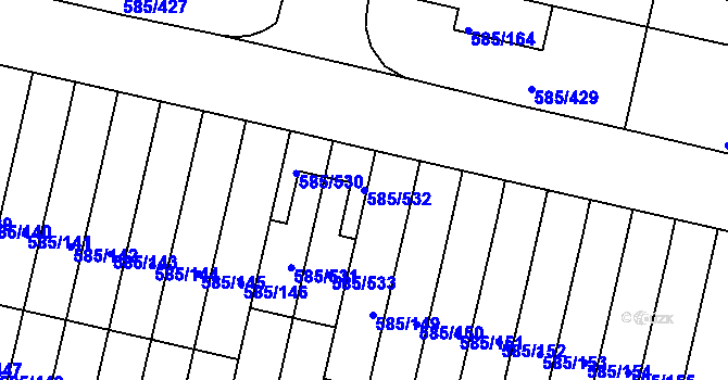 Parcela st. 585/532 v KÚ Bohnice, Katastrální mapa