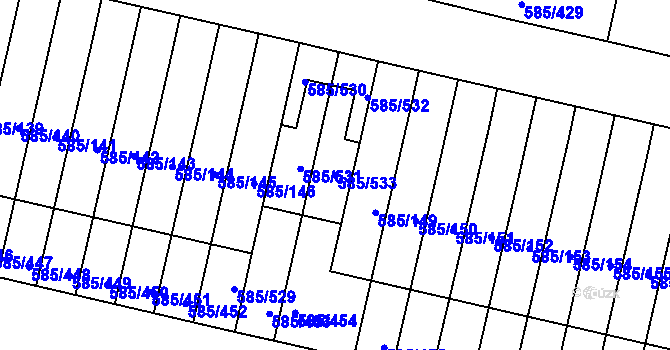 Parcela st. 585/533 v KÚ Bohnice, Katastrální mapa