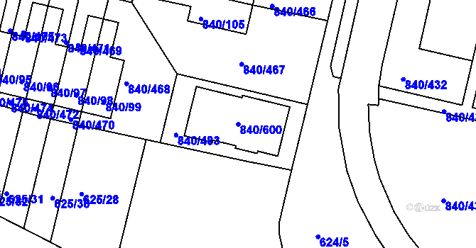 Parcela st. 840/600 v KÚ Bohnice, Katastrální mapa