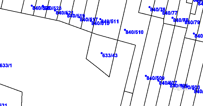 Parcela st. 633/43 v KÚ Bohnice, Katastrální mapa