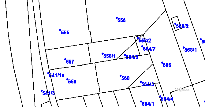 Parcela st. 558/1 v KÚ Bohnice, Katastrální mapa