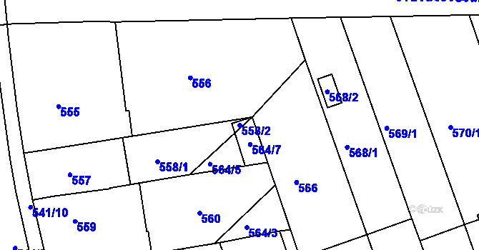 Parcela st. 558/2 v KÚ Bohnice, Katastrální mapa