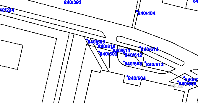 Parcela st. 840/603 v KÚ Bohnice, Katastrální mapa