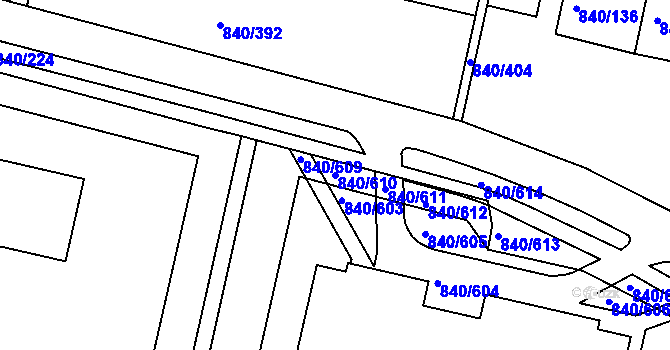 Parcela st. 840/610 v KÚ Bohnice, Katastrální mapa