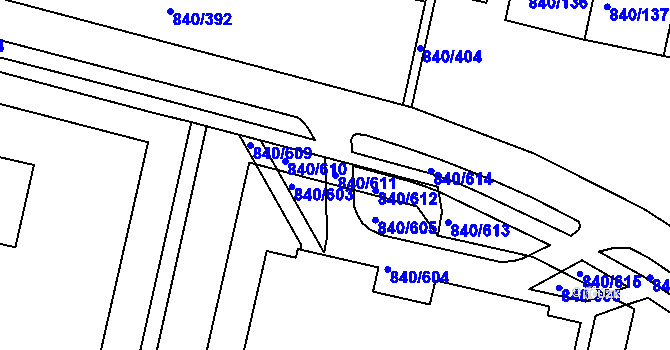 Parcela st. 840/611 v KÚ Bohnice, Katastrální mapa