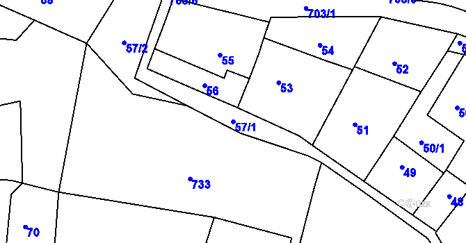 Parcela st. 57/1 v KÚ Bohnice, Katastrální mapa