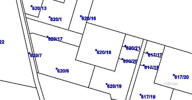 Parcela st. 620/18 v KÚ Bohnice, Katastrální mapa