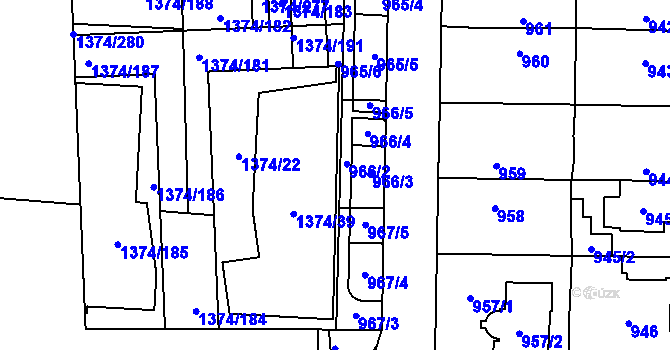 Parcela st. 966/1 v KÚ Dolní Chabry, Katastrální mapa