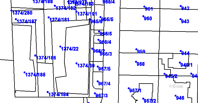 Parcela st. 966/3 v KÚ Dolní Chabry, Katastrální mapa
