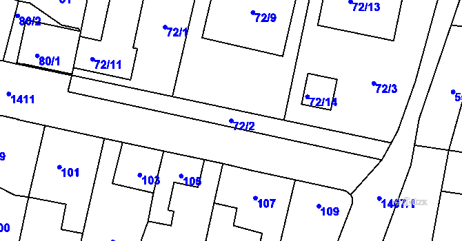Parcela st. 72/2 v KÚ Dolní Chabry, Katastrální mapa