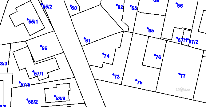 Parcela st. 74 v KÚ Dolní Chabry, Katastrální mapa