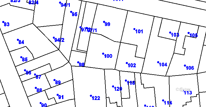 Parcela st. 100 v KÚ Dolní Chabry, Katastrální mapa