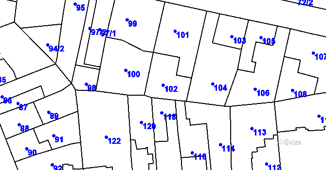 Parcela st. 102 v KÚ Dolní Chabry, Katastrální mapa