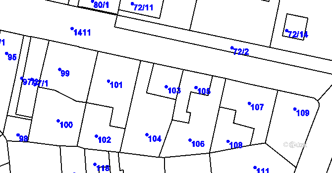 Parcela st. 103 v KÚ Dolní Chabry, Katastrální mapa