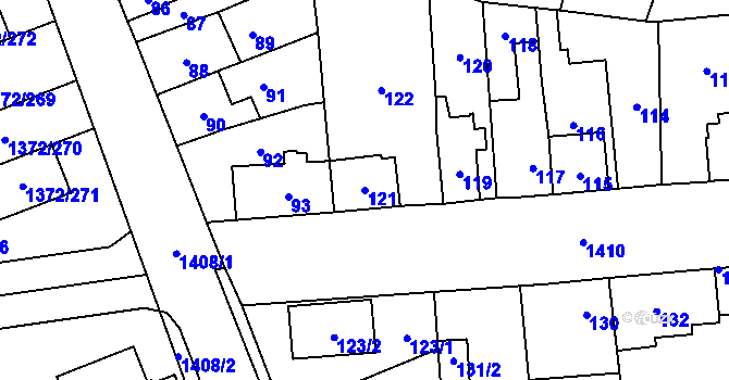 Parcela st. 121 v KÚ Dolní Chabry, Katastrální mapa