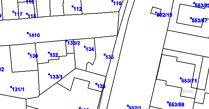 Parcela st. 135 v KÚ Dolní Chabry, Katastrální mapa