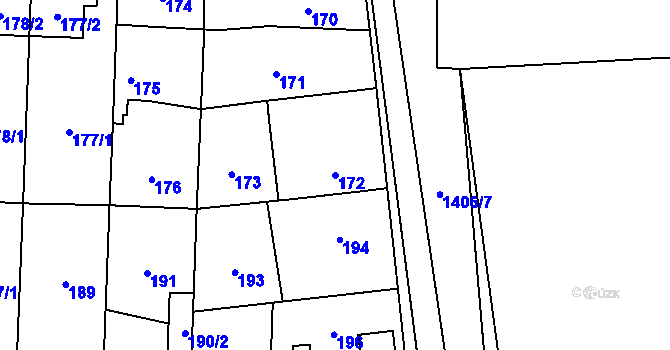 Parcela st. 172 v KÚ Dolní Chabry, Katastrální mapa