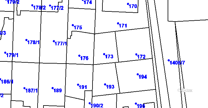 Parcela st. 173 v KÚ Dolní Chabry, Katastrální mapa